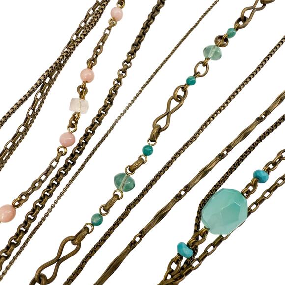 Stephen Dweck multi-12 strand pink & blue Beaded Statement Necklace bronze metal - Picture 4 of 11